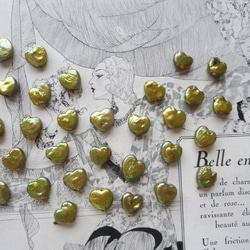 *♥*Freshwater Pearls Heart Golden Green 30pcs*♥* 6枚目の画像