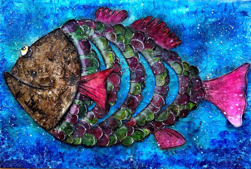 特選　絵画　魚の絵画