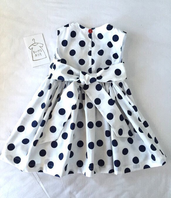 再販オーダーメイド 紺×白水玉フレアーワンピース size80〜130 子供服 