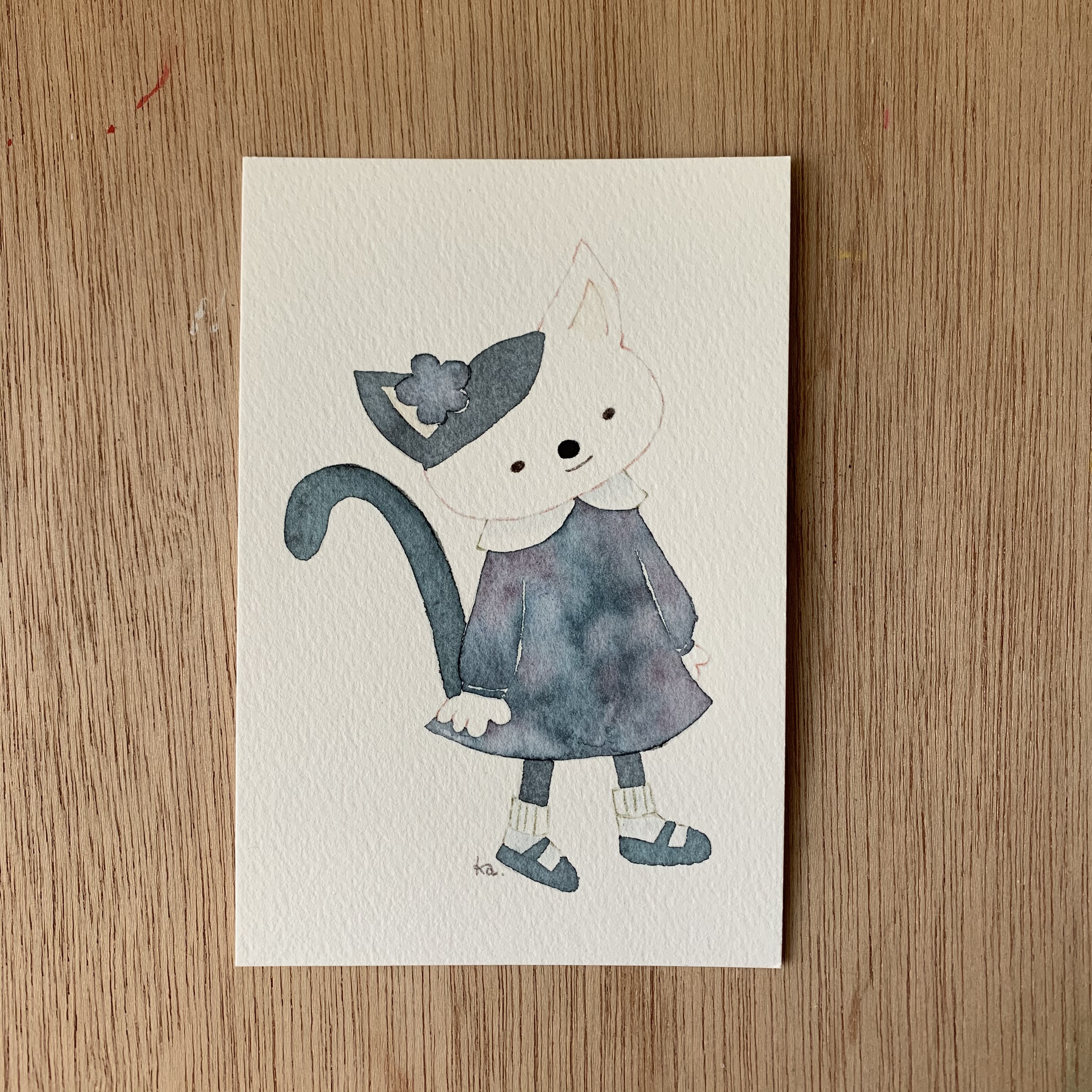 絵画。原画【白猫はいちごを食べるのが好きだ】