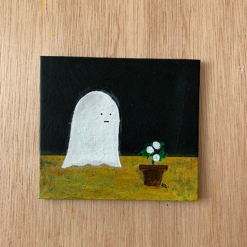 ハッピーあっぷるちゃん　油絵　画家　小楠アキコ作品　20×20cm　キャンバス ハッピーあっぷるちゃん油絵画家小楠アキコ作品20×20cmキャンバス
