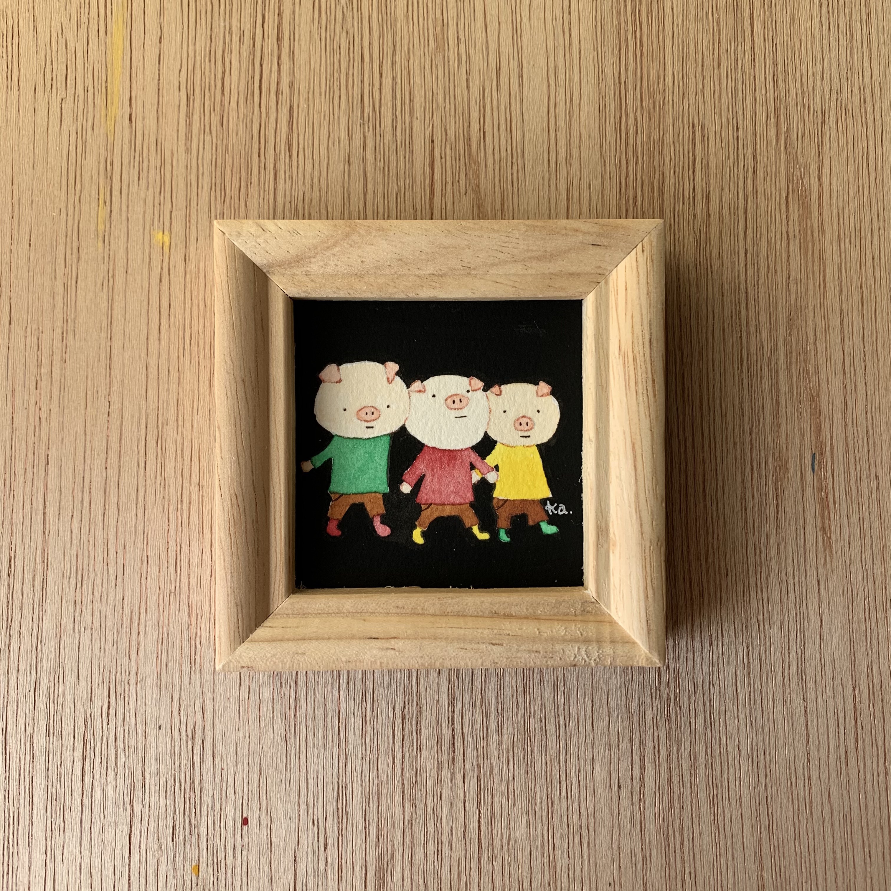 「three pigs」ミニ額　原画