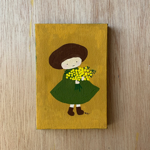 ハッピーあっぷるちゃん 油絵 画家 小楠アキコ作品 20×20cm ハッピーあっぷるちゃん 油絵 画家 小楠アキコ作品 20×20cm