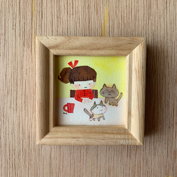 「猫のいるカフェ」ミニ額　原画 1枚目の画像