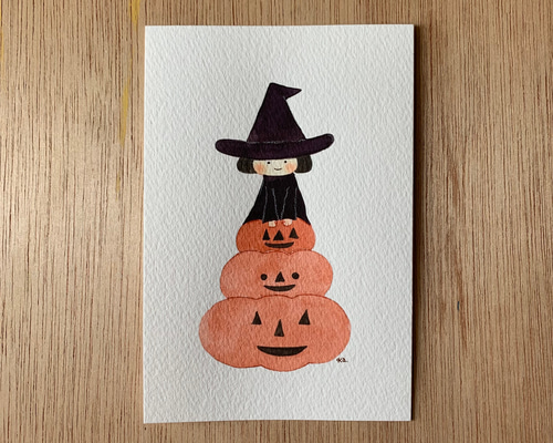 ふーかさま専用（原画）ジャック・オー・ランタンの森 #5　ほか　4点おまとめ ジャック・オー・ランタンのカボチャの絵 - 黒い背景に彫られた