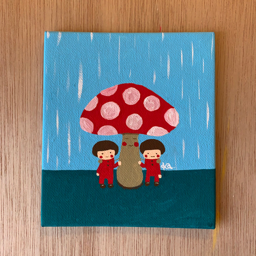 ハッピーあっぷるちゃん　油絵　画家　小楠アキコ作品　20×20cm　キャンバス ハッピーあっぷるちゃん油絵画家小楠アキコ作品20×20cmキャンバス