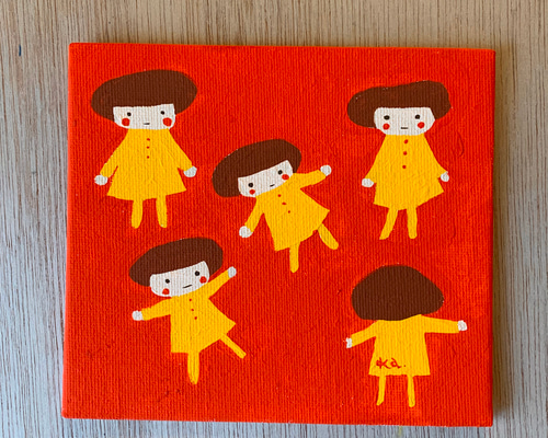 にぎやかな昼下がり」キャンバスボード画 原画 絵画 pukkoa_kats