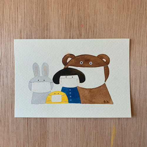 みんなでマスク」 原画イラスト 絵画 pukkoa_kats 通販 9007206