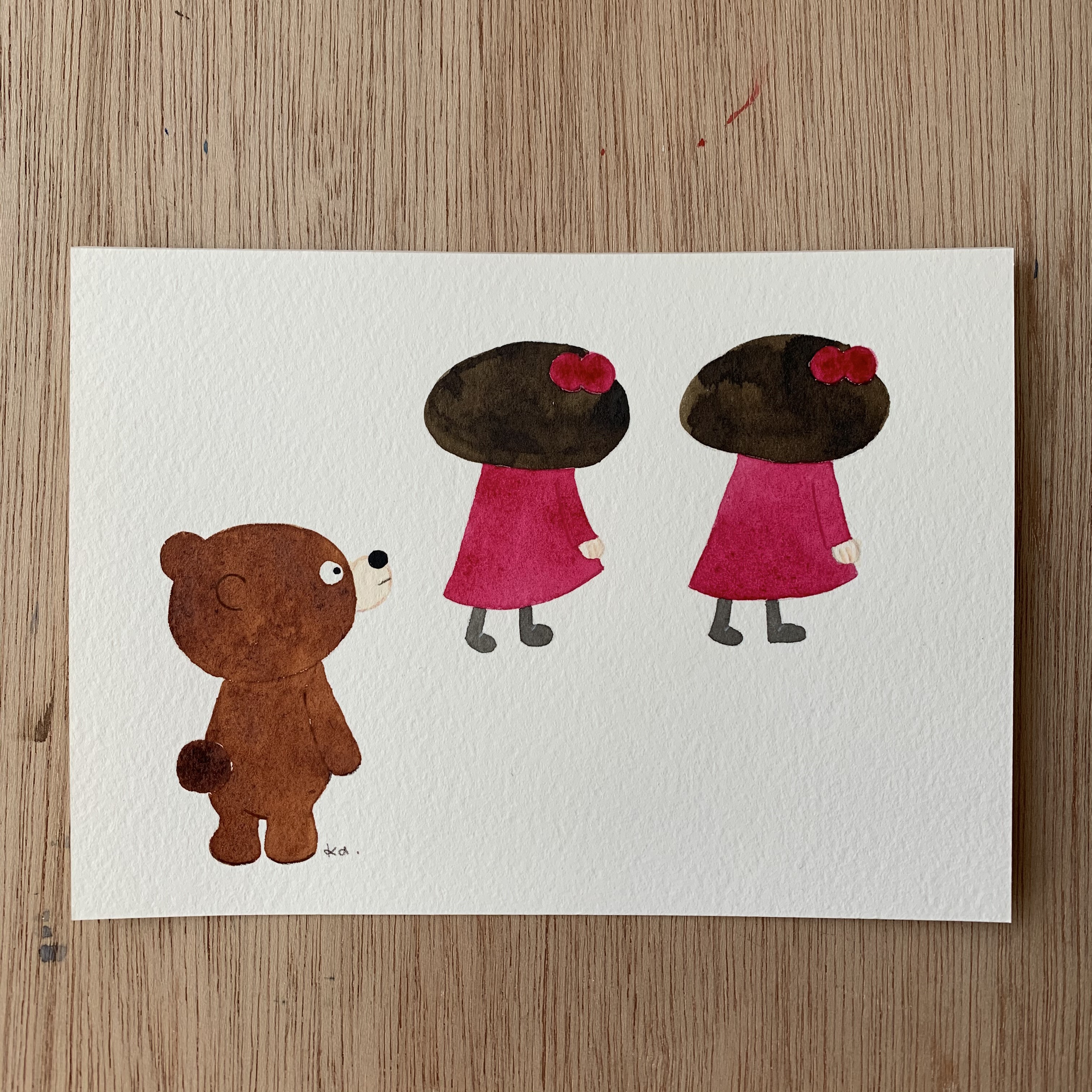 絵画。原画【クリスマスを迎えて可愛い熊ちゃん】 絵画。原画【かわいい熊ちゃんはよだれタオルをかぶっている