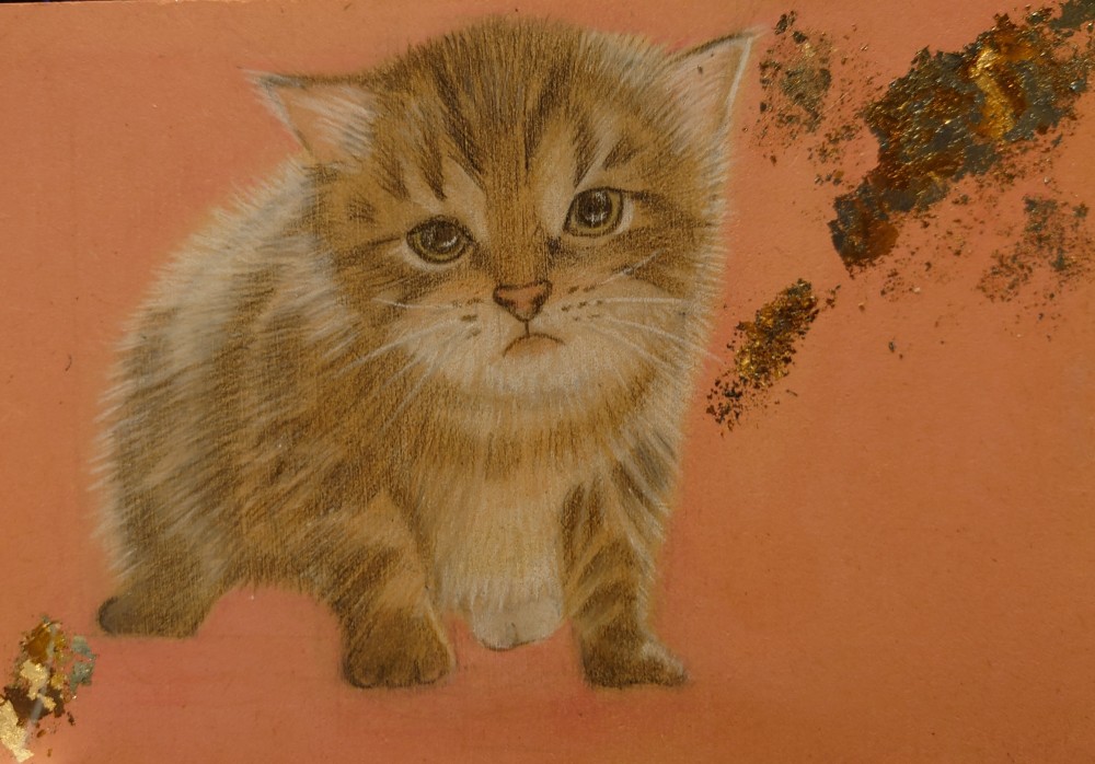 雪の夜　猫　原画　手描き　イラスト 雪の夜 猫 原画 手描き イラスト