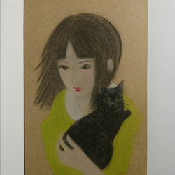 他サイトで売れました★現在展示のみ「猫抱く、をんな」 1枚目の画像