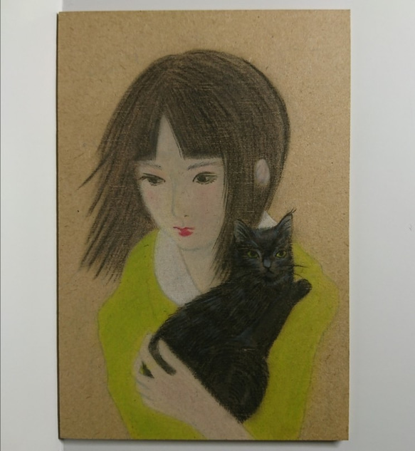 他サイトで売れました★現在展示のみ「猫抱く、をんな」 1枚目の画像