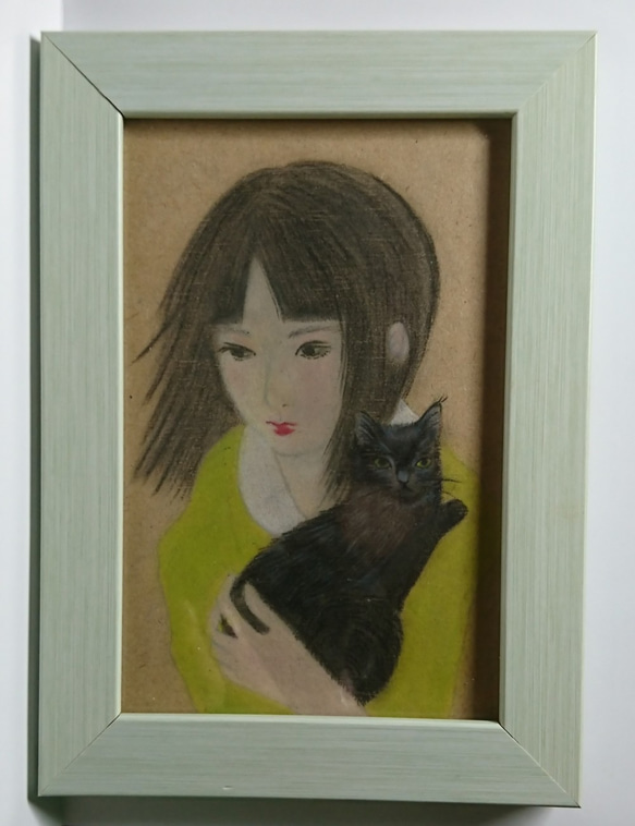他サイトで売れました★現在展示のみ「猫抱く、をんな」 2枚目の画像