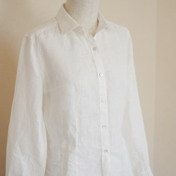 白いリネンのウェストシェイプシャツ　Lサイズ 2枚目の画像