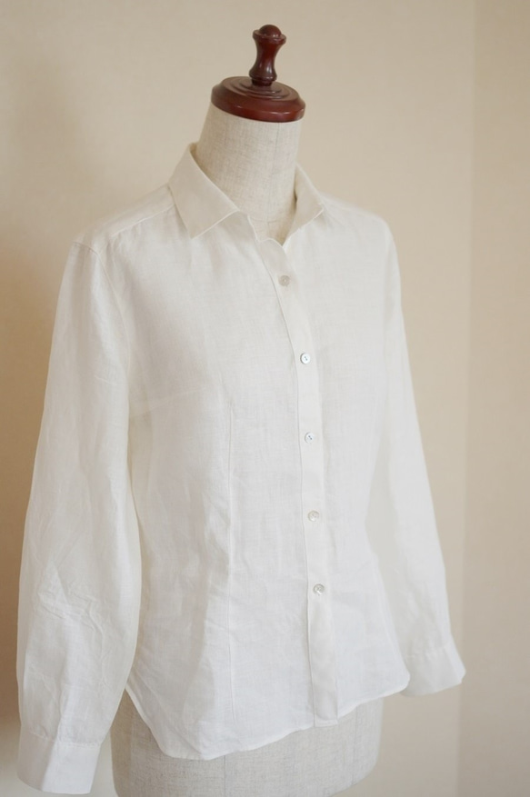 白いリネンのウェストシェイプシャツ　LLサイズ 2枚目の画像