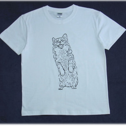 うれしくて、つい立ち上がった　コーギー犬　-手でペイントされたシンプルなＴシャツ。「受注生産」Unisex 1枚目の画像