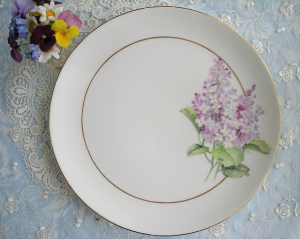 ○M355 ○ポーランド製 輪花型プレート【未使用】大皿 手描き ○M355