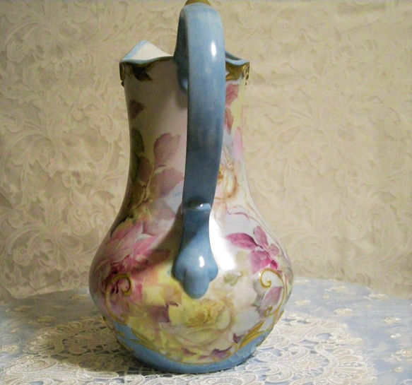 手描き上絵付♡hand painted rose pitcher  (水差し）高さ27㎝ 5枚目の画像