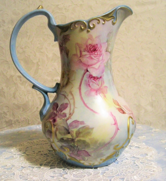 手描き上絵付♡hand painted rose pitcher  (水差し）高さ27㎝ 4枚目の画像