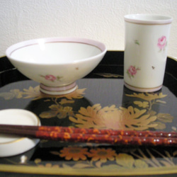 薔薇♡茶碗＋湯呑セット【A】＊他にデザイン違い3種あり 2枚目の画像