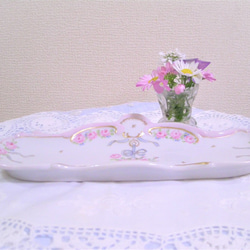 ♡変形長皿（ピンク／花かご）27.5㎝x11㎝ 4枚目の画像