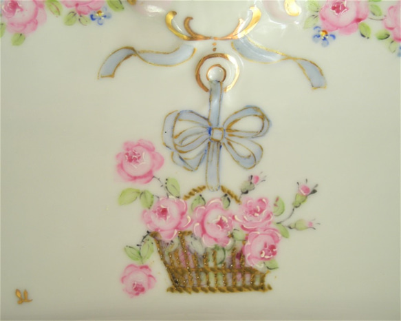 ♡変形長皿（ピンク／花かご）27.5㎝x11㎝ 5枚目の画像