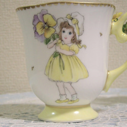 ♡マグカップ（パンジーと少女）高さ10㎝/径9㎝/250㏄ 2枚目の画像