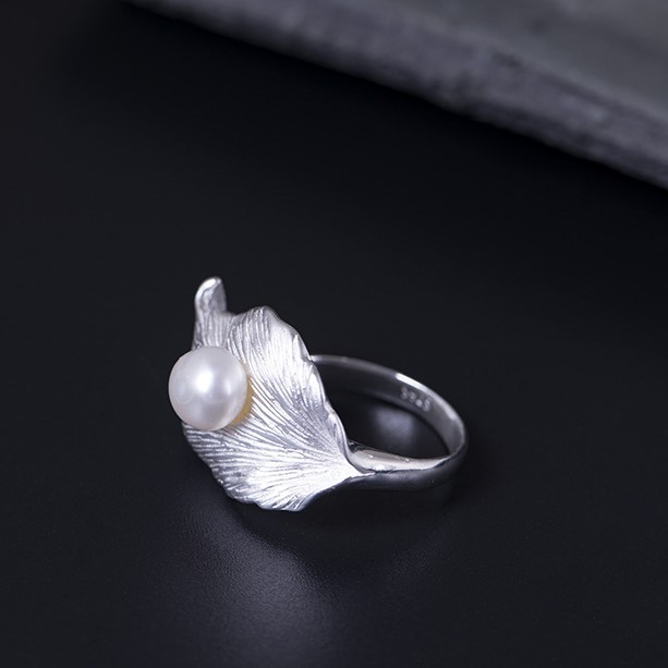 ＜受注制作＞葉っぱのリング　パール　存在感　シルバー　0472