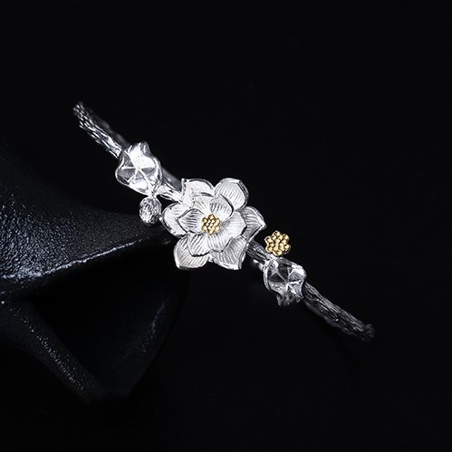 ＜受注制作＞ ハスのバングル　はす　蓮　シルバー B001