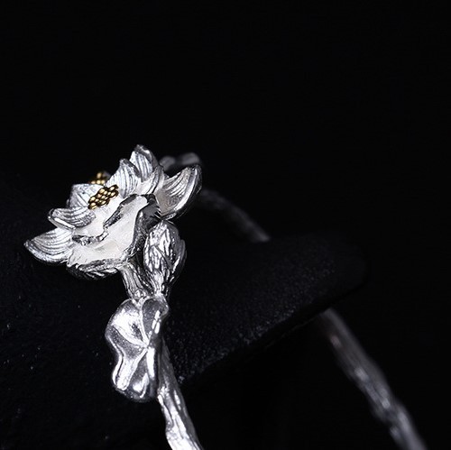 ＜受注制作＞ ハスのバングル　はす　蓮　シルバー B001