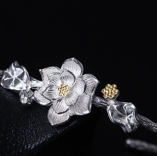 ＜受注制作＞ ハスのバングル　はす　蓮　シルバー B001