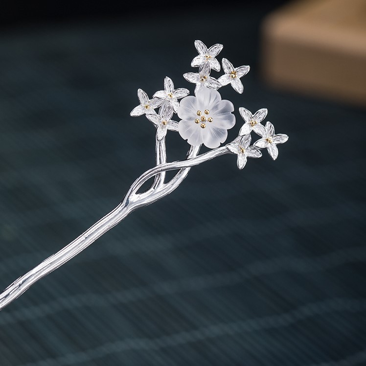 受注制作＞ムラサキハシドイのかんざし 簪 水晶 シルバー K011  