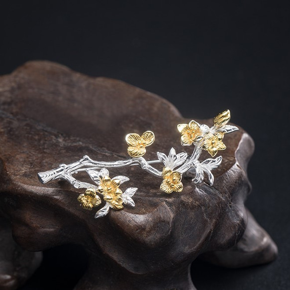 受注制作＞桃の花のブローチ プレゼント シルバー C002 ブローチ 
