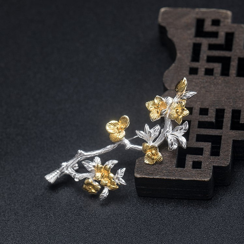 受注制作＞桃の花のブローチ プレゼント シルバー C002 ブローチ 