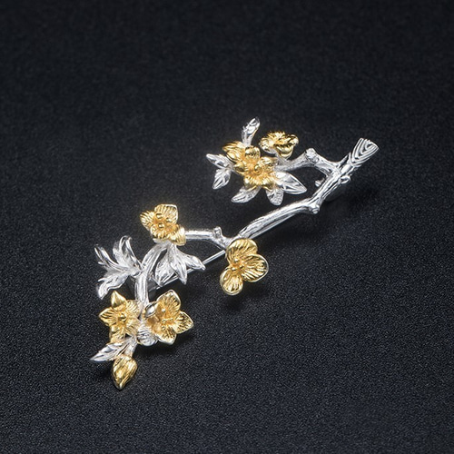 受注制作＞桃の花のブローチ プレゼント シルバー C002 ブローチ 