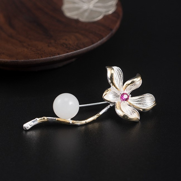 受注制作＞クチナシのブローチ 花 シルバー C012 ブローチ Vary 通販 