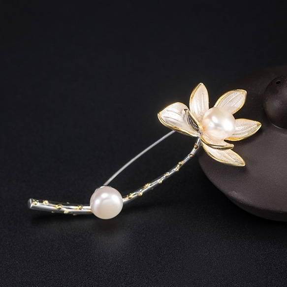 受注制作＞蓮の花のブローチ はす パール C016 ブローチ Vary 通販 