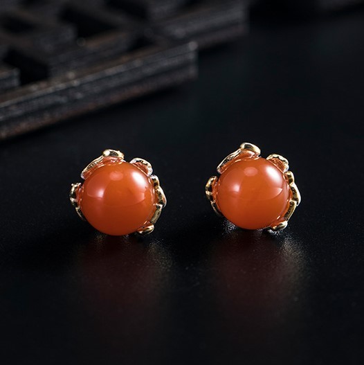 ＜受注制作＞花のピアス　花　瑪瑙　シルバー　P011