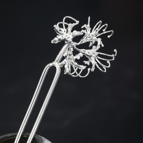 受注制作＞彼岸花のかんざし ヒガンバナ 簪 シルバー K016 かんざし  