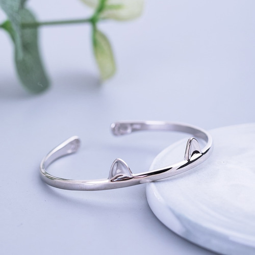 受注制作＞猫のバングル 猫耳 ねこ シルバー B016 バングル・リスト