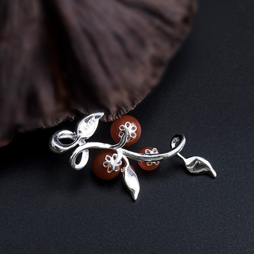 受注制作＞葉っぱのペンダント メノウ シルバー N006 ペンダントトップ 