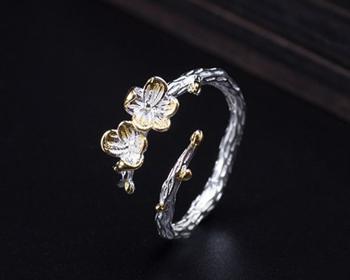 ハンドメイド梅 受注制作＞梅の花のリング うめ はな シルバー R075 指輪