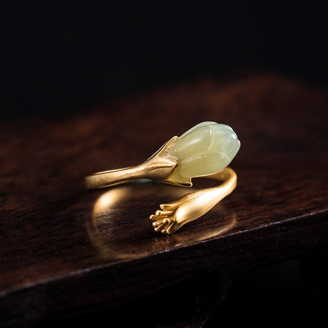 ＜受注制作＞花のリング　ネフライト　シルバー　プレゼント　R123 12,096円