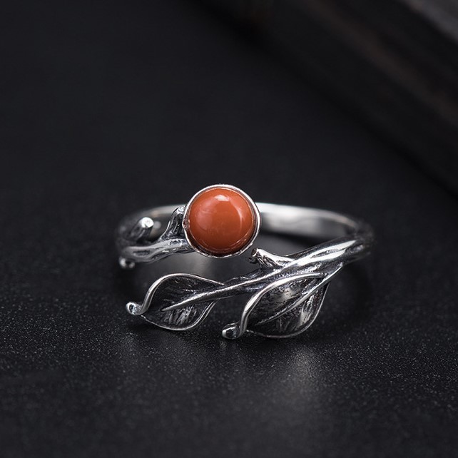 ＜受注制作＞葉っぱのリング　瑪瑙　プレゼント　R141