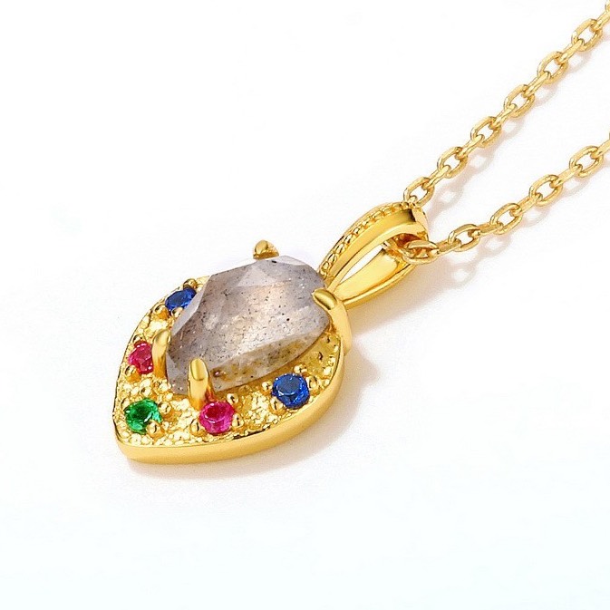 ＜受注制作＞ラブラドライトのペンダント　シルバー925　ラブラドライト　ルビー　ジルコニア　　 0164