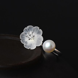 受注制作＞サンカヨウのリング シルバー 水晶 朝露を吸って花びらが