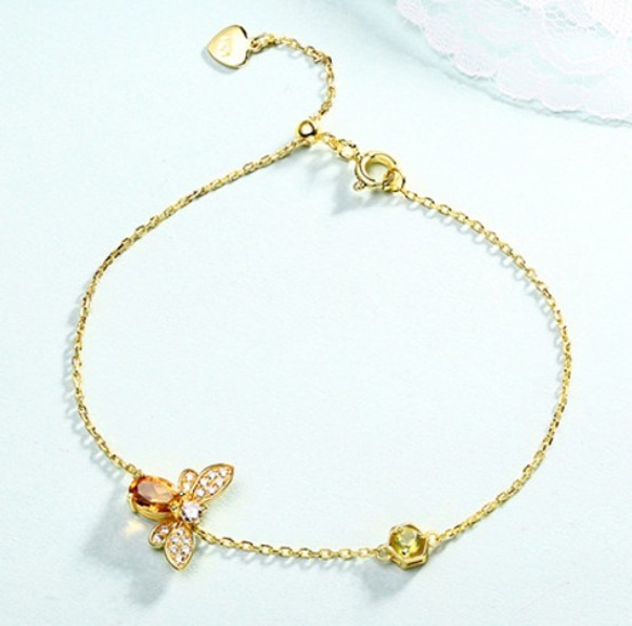 ＜受注制作＞蜜蜂のブレスレット　可愛い　シトリン　11月誕生石　0178 受注制作＞蜜蜂のブレスレット 可愛い スタイリッシュ シトリン