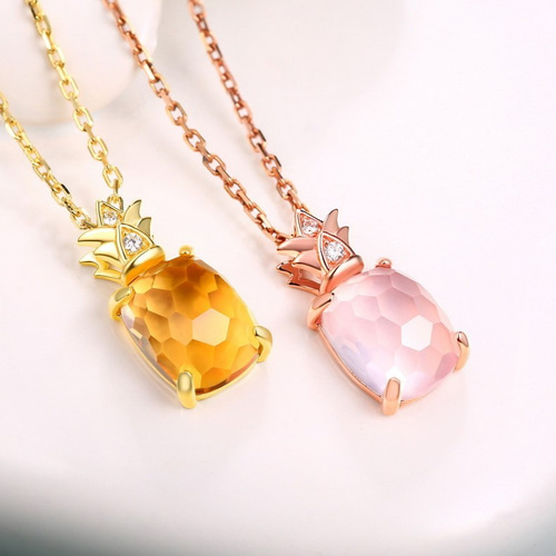 ＜受注制作＞パイナップルのペンダント　シトリン 誕生石　0191 受注制作＞パイナップルのペンダント シトリン 誕生石 ローズ