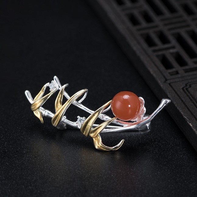 ＜受注制作＞竹のブローチ　SILVER　メノウ　0405