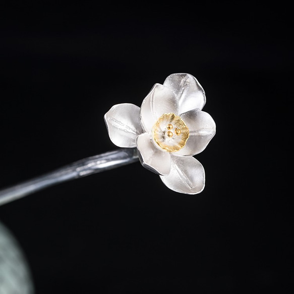 スイセンの花のかんざし　水仙　シルバー　K007 2枚目の画像
